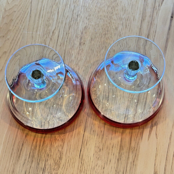 Margarita Glasses Red Rim Mexican Hand Blown Thick Glass Set Of 2 Barware 10 oz - Picture 4 of 7